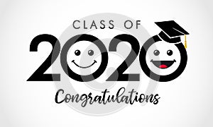 Class of 2020 Congratulations, emoticon icons in academic hat