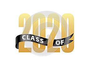 Class of 2020 Gold Lettering Graduation 3d logo with ribbon. Graduate design yearbook Vector illustration