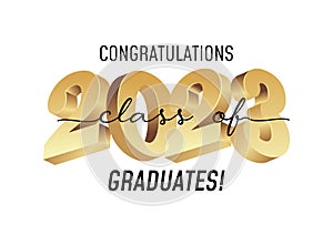 Class of 2023. Congratulations graduates gold graduation concept with 3d text . Flat style vector illustration