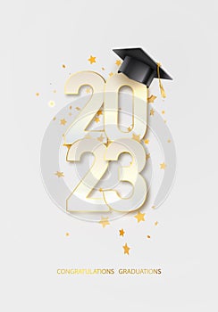 Class of 2023 with graduation cap. Congrats Graduation . Template for design party high school or college, graduate