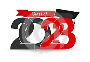 Class 2023. Stylized inscription with the year and the graduate`s cap