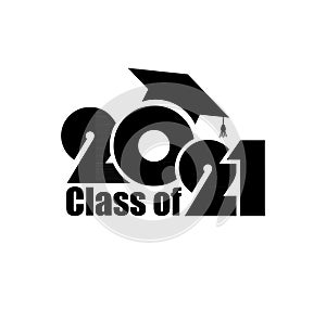 Class of 2021 with Graduation Cap. Flat design on white background