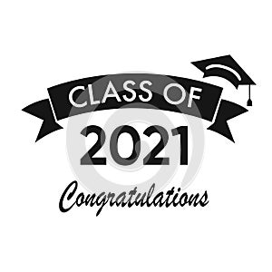 Class of 2021 with Graduation Cap. Flat simple design on white