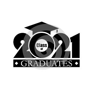 2021 Class of with Graduation Cap. Flat simple design on white background. Cover of card