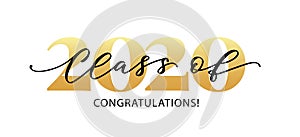 Class of 2020. Modern calligraphy. Hand drawn brush lettering logo. Graduate design yearbook. Vector illustration.