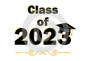 Class off 2023. Education concept. Graduation cap 2023. Vector illustration. stock image.
