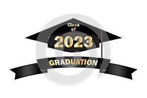 Class off 2023. Education concept. Graduation cap 2023. Vector illustration. stock image.