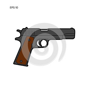 Classic 9mm pistol vector illustration. Legendary armament.