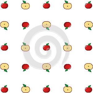 Classic abstract illustration with red pixel and bitten apple for pattern design. Pixel vector illustration. Abstract