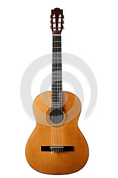 Classic acoustic guitar on an isolated white background.