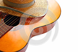 Classic acoustic guitar at weird and unusual perspective closeup.