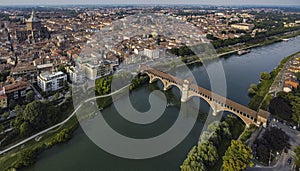 Classic aerial view of Pavia, Italy