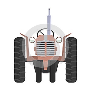 Classic Agricultural tractor icon and front view with flat color