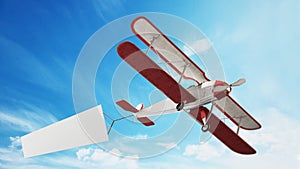 Classic airplane pulling blank white text banner. 3D illustration