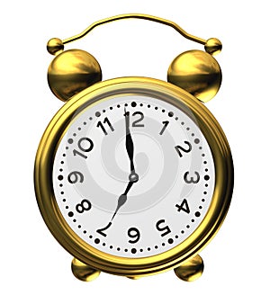 Classic alarm clock on white