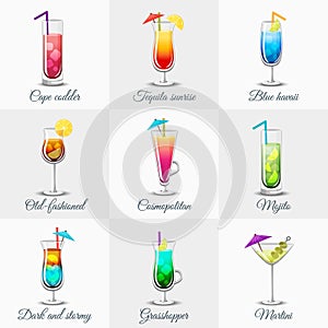 Classic Alcohol Cocktails Icons Set