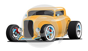 Classic American 32 Yellow Hotrod Car, chopped roof, whitewall tires, chrome rims, isolated vector illustration