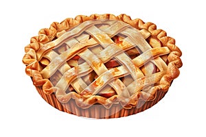 Classic American apple pie with lattice crust, set against a pristine white backdrop, perfect for Thanksgiving or summer