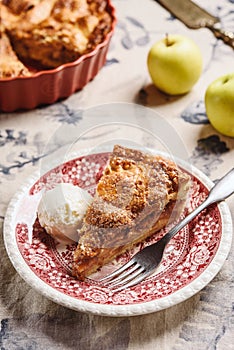 Classic American apple pie served with ice cream