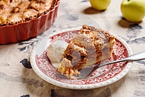 Classic American apple pie served with ice cream