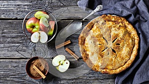 Classic american autumn apple pie, top view