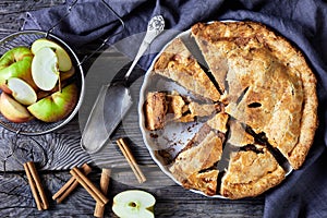 Classic american autumn apple pie, top view