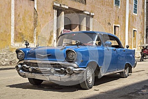 Classic american blue car in Old Havana, Cuba