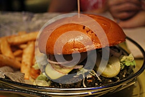 Classic American burger at Orlando restaurant