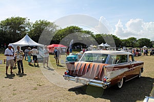 Classic american car driven on lawn