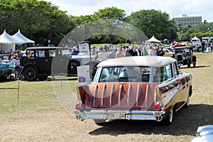 Classic american car driven on lawn