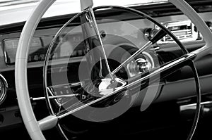 Classic American Car Interior in Black and White
