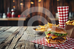 Classic American Diner with Cheeseburgers and Fries