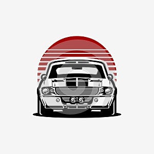 Classic American Muscle Car Front View Vector Art Illustration Isolated in White Background. Best for Automotive Tshirt Design