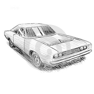Classic american muscle car hand drawn vector illustration sketch