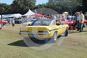 Classic American muscle car turning