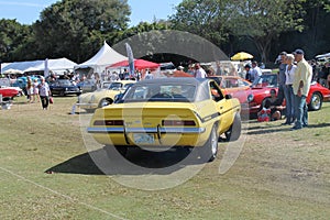 Classic American muscle car turning