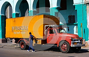 Classic American truck in the street in the center of Havana, Cuba