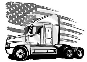 Classic American Truck. Vector illustration with american flag
