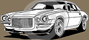 Classic american vintage retro icon of muscle car Chevrolet Camaro