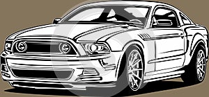Classic american vintage retro icon of muscle car Ford Mustang
