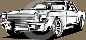 Classic american vintage retro icon of muscle car Ford Mustang