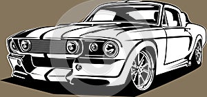 Classic american vintage retro icon of muscle car Ford Mustang