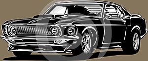 Classic american vintage retro icon of muscle car Ford Mustang