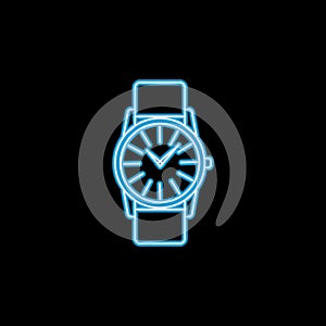 Classic Analog Men Wrist Watch line icon in neon style. One of Clock collection icon can be used for UI, UX