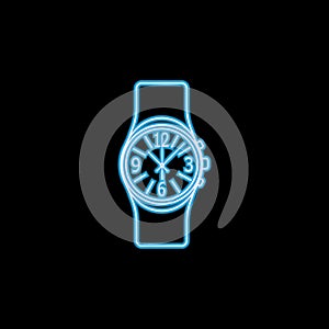 Classic Analog Men Wrist Watch line icon in neon style. One of Clock collection icon can be used for UI, UX