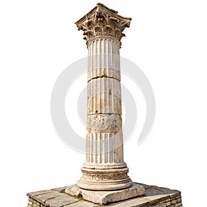 Classic ancient column isolated on white background photo
