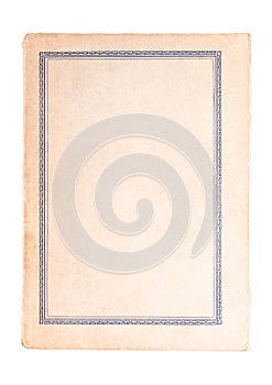 Classic antique book cover empty inside, blank old retro book frame, dated design. Elegant geometric border, worn out photo