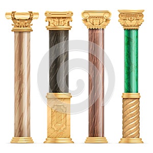 Classic arabic architecture golden columns with stone marble pillar vector set isolated
