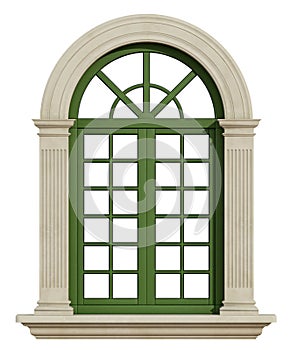 Classic arch window with stone frame