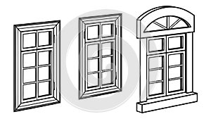 Classic arched and rectangular window frames vector illustration set. vector design Generative AI